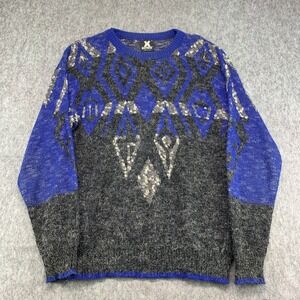 VTG 80s 90s XSTATX Sweater Geometric Knit Sweater Made in USA Blue- Size XL